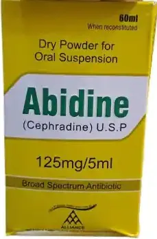 Abidine (Cephradine) 125 mg/5 ml Dry Powder for Oral Suspension - 60 ml - Broad Spectrum Antibiotic