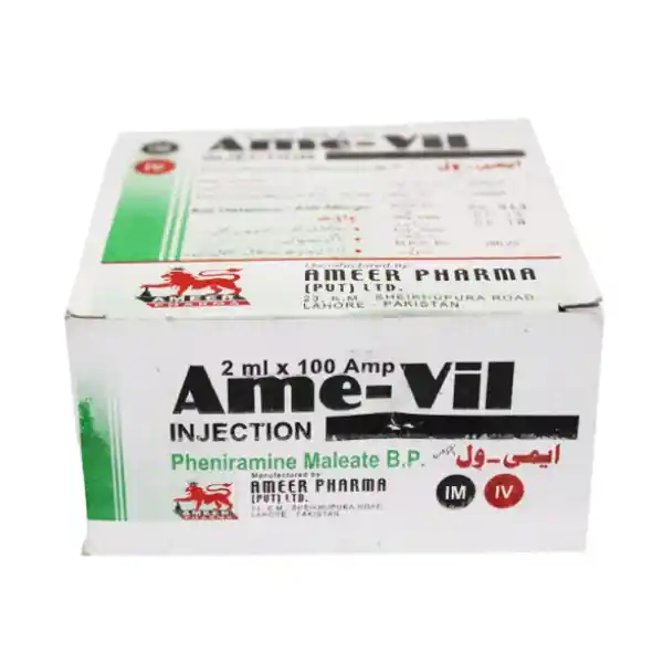 Ame-Vil Injection (Pheniramine Maleate) IM/IV – 100 Ampoules (2 ml x 100 Amp)