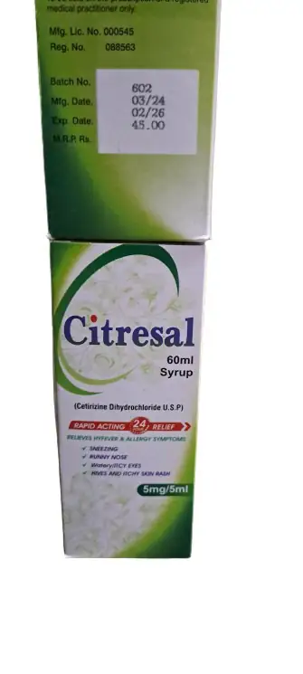 Citresal Cetirizine Dihydrochloride 5 mg/5 ml Syrup - 60 ml - Rapid Acting 24 Hour Relief