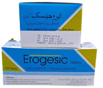 Erogesic Tablets (Paracetamol + Orphenadrine Citrate B.P.) – 100 Tablets Pack
