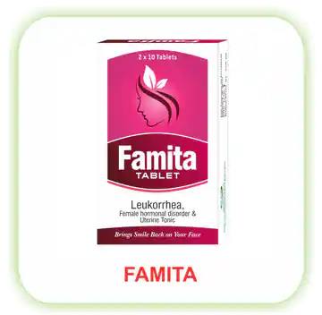 Famita Tablet (Leukorrhea, Female hormonal disorder & Uterine Tonic) – 20 Tablets (2x10's)