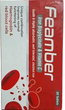 Feamber (Iron Bisglycinate & Vitamin C) Gentle & Highly Absorbable Chelate Iron – 30 Tablets