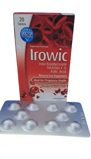 Irowic (Iron Bisglycinate, Vitamin C & Folic Acid) Advance Iron Supplement – 20 Tablets