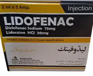 LIDOFENAC (Diclofenac Sodium 75 mg + Lidocaine HCl 20 mg) Injection - 2 ml x 5 Ampoules