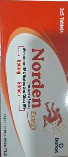 Norden Extra (Paracetamol 650 mg & Orphenadrine Citrate 50 mg) – 15 Tablets (3x5's)