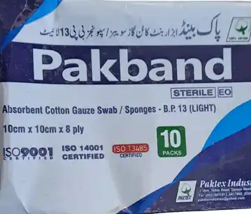 Pakband Absorbent Cotton Gauze Swab / Sponges - 10 cm x 10 cm x 8 ply - 10 Packs - STERILE EO