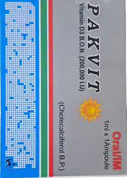 PAKVIT Vitamin D3 B.O.N. (200,000 I.U.) Cholecalciferol B.P. – 1 Ampoule (1 ml x 1 Ampoule)