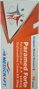 Paramed Forte Paracetamol 650 mg + Orphenadrine Citrate 50 mg Tablets - 15 Tablets