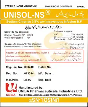 Unisol-NS Sodium Chloride 0.9% Infusion – 100 ml Bottle