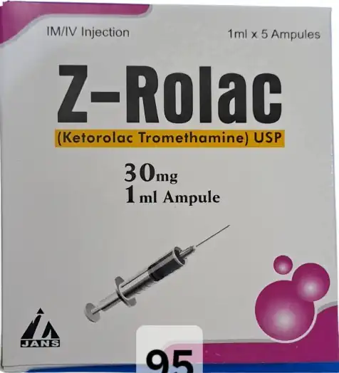 Z-Rolac (Ketorolac Tromethamine) 30 mg / 1 ml Ampule IM/IV Injection – 5 Ampules